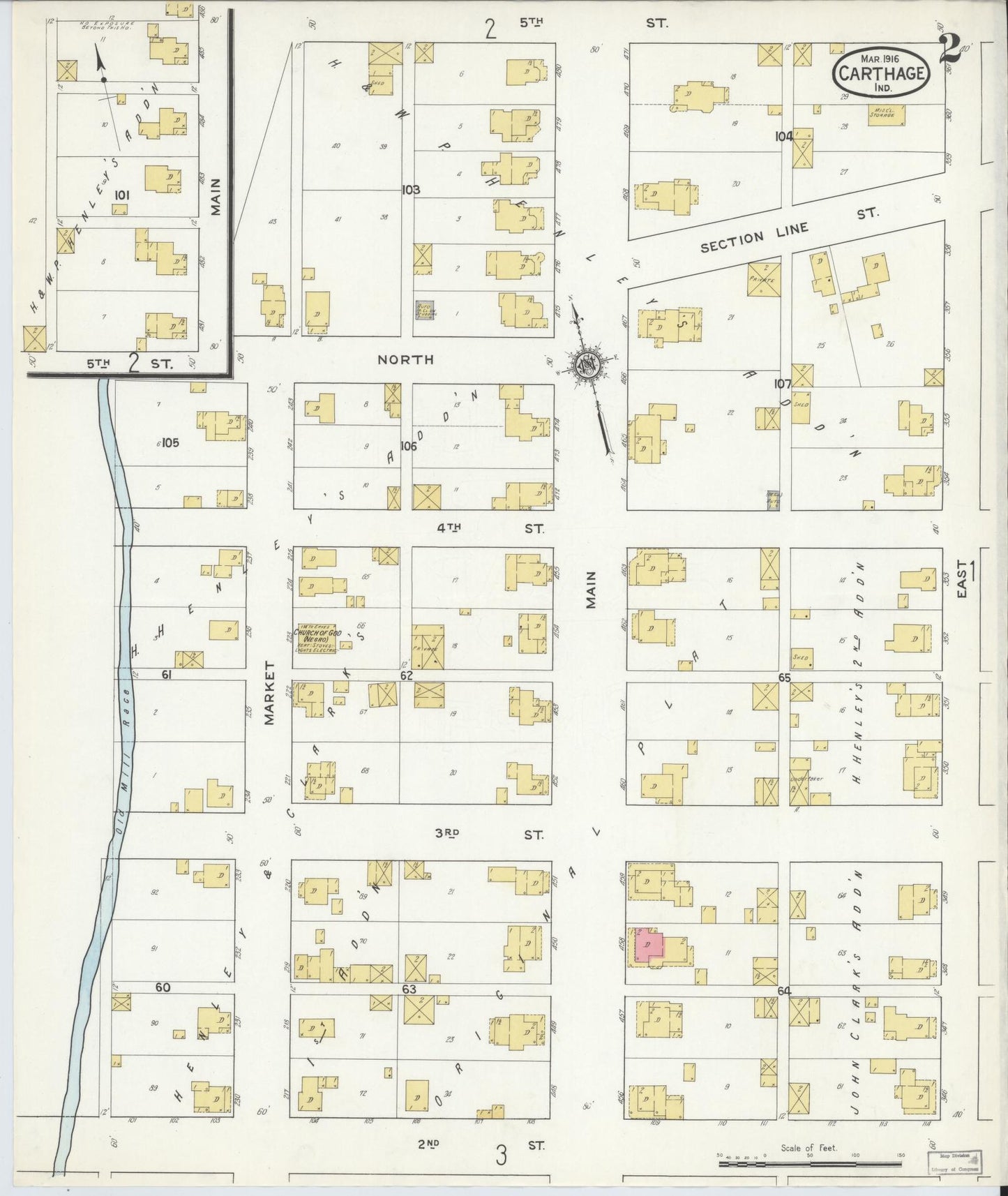 Sanborn Fire Insurance Map from Carthage, Rush County, Indiana (1916), Sheet #0002 - Complete Map Set gallery image, historic Sanborn map, vintage wall art, Indiana Indiana