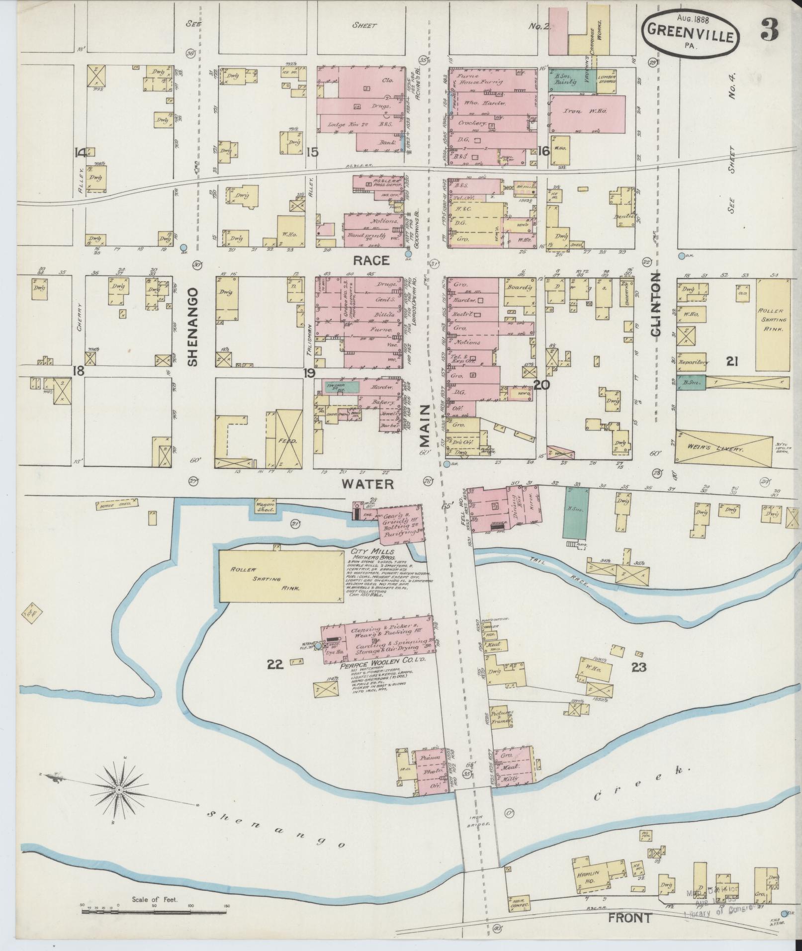 Sanborn Fire Insurance Map from Greenville, Mercer County, Pennsylvania (1888), Sheet #0003 - Historic Sanborn Fire Insurance Map Print, vintage old map wall art, antique decor, genealogy gift, Pennsylvania Pennsylvania map