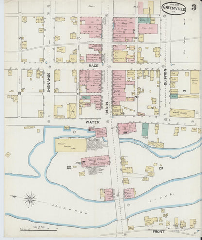 Sanborn Fire Insurance Map from Greenville, Mercer County, Pennsylvania (1888), Sheet #0003 - Historic Sanborn Fire Insurance Map Print, vintage old map wall art, antique decor, genealogy gift, Pennsylvania Pennsylvania map