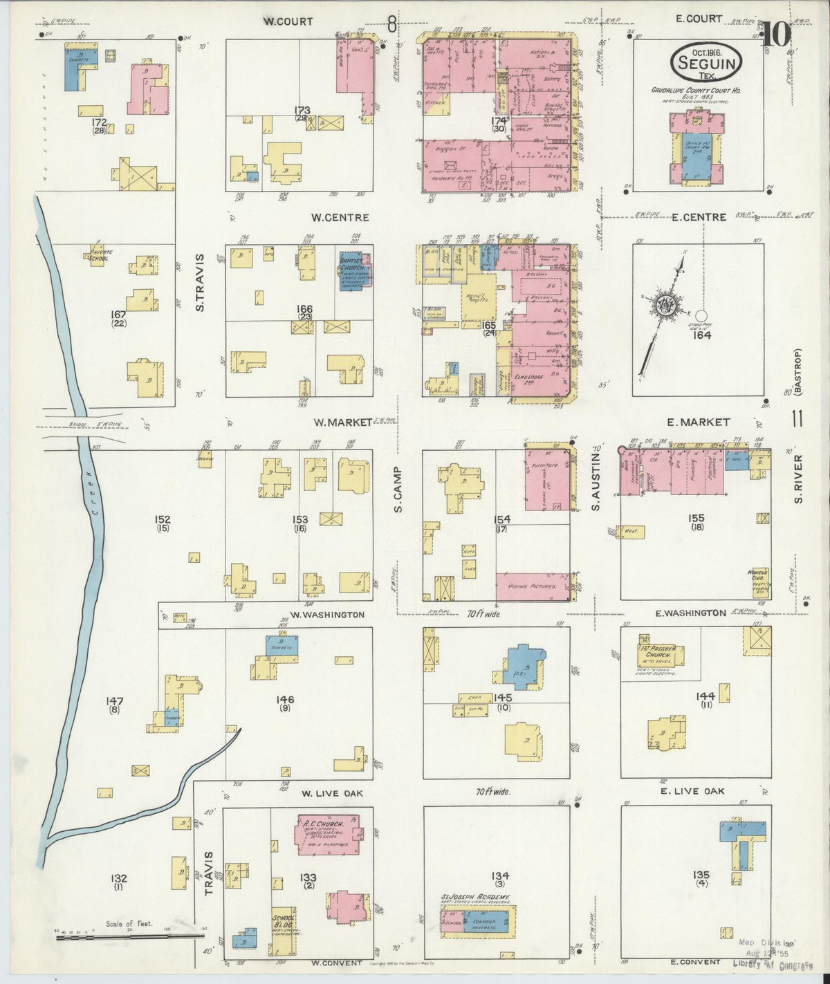 Sanborn Fire Insurance Map from Seguin, Guadalupe County, Texas (1916), Sheet #0010 - Complete Map Set gallery image, historic Sanborn map, vintage wall art, Texas Texas