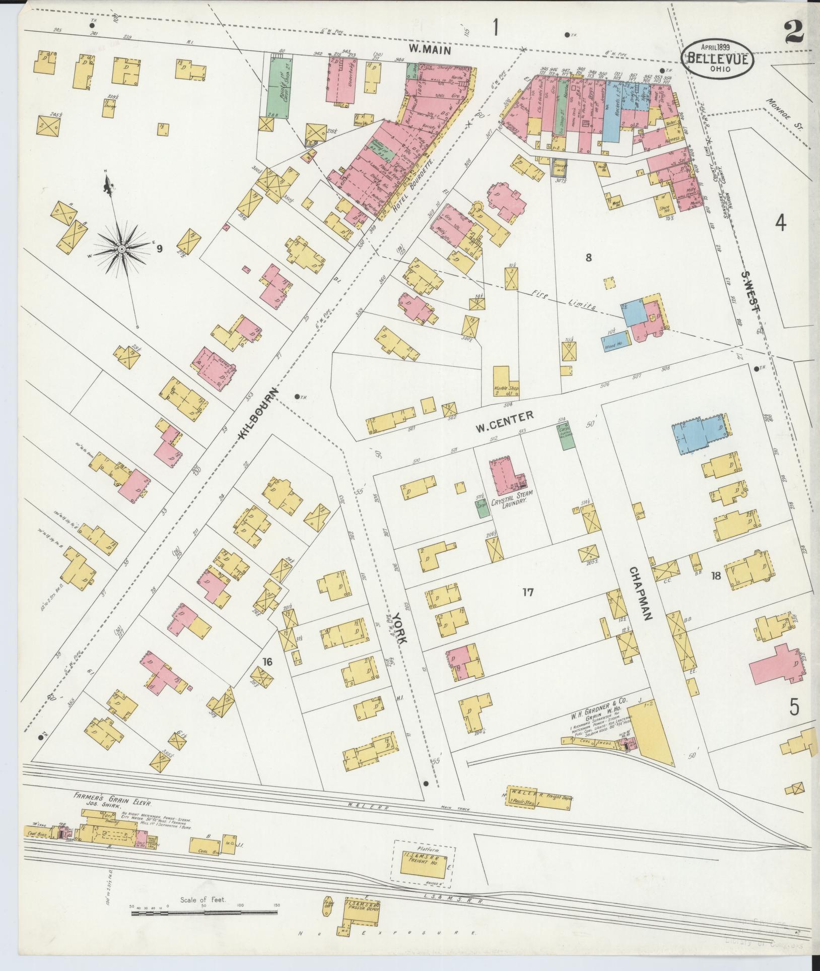 Sanborn Fire Insurance Map from Bellevue, Huron And Sandusky County, Ohio (1899), Sheet #0002 - Complete Map Set gallery image, historic Sanborn map, vintage wall art, Ohio Ohio