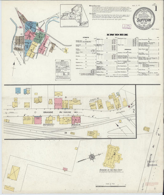 Sanborn Fire Insurance Map from Suffern, Rockland County, New York (1913), Sheet #0001 - Complete Map Set gallery image, historic Sanborn map, vintage wall art, New York New York