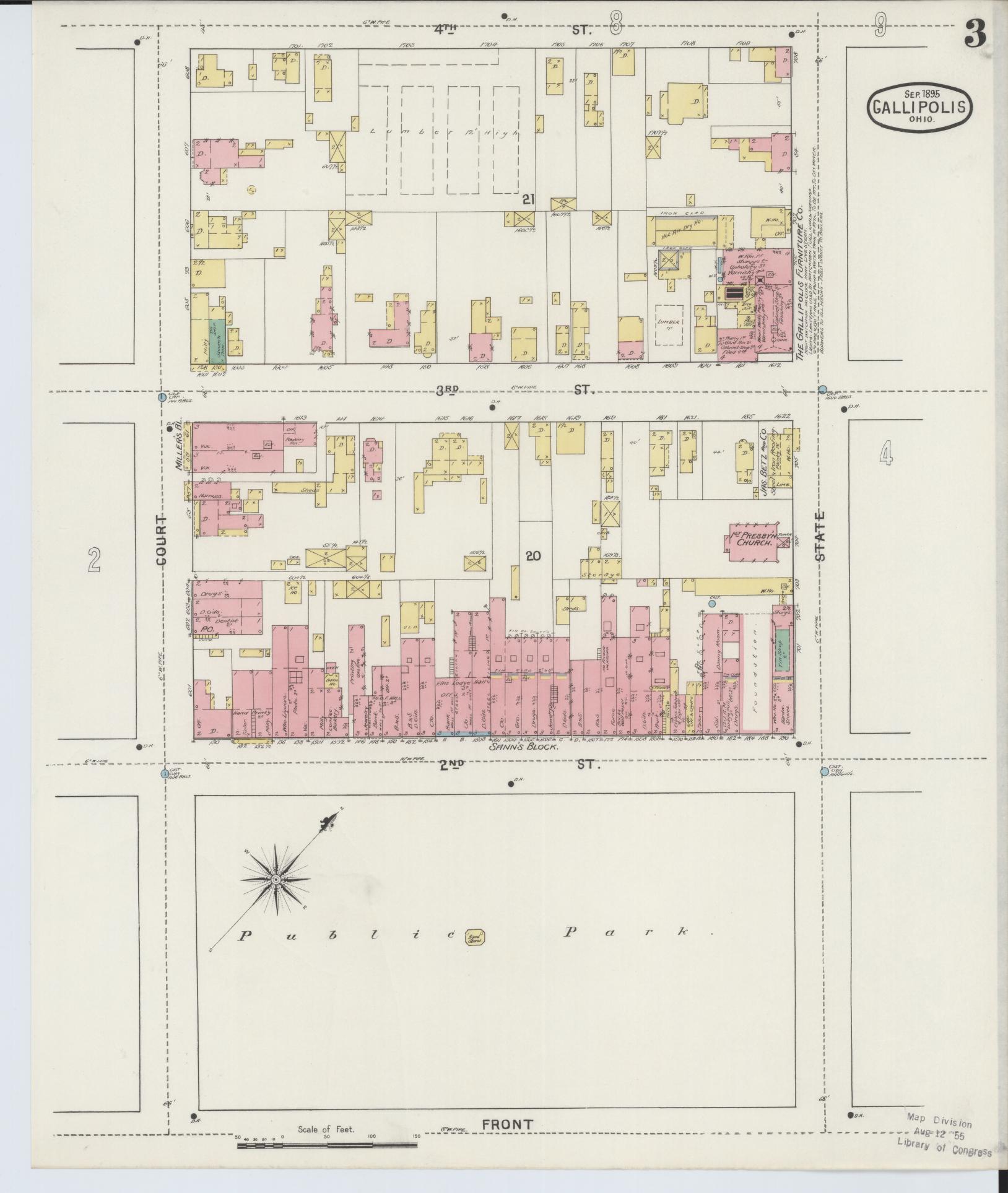 Sanborn Fire Insurance Map from Gallipolis, Gallia County, Ohio (1895), Sheet #0003 - Historic Sanborn Fire Insurance Map Print, vintage old map wall art, antique decor, genealogy gift, Ohio Ohio map