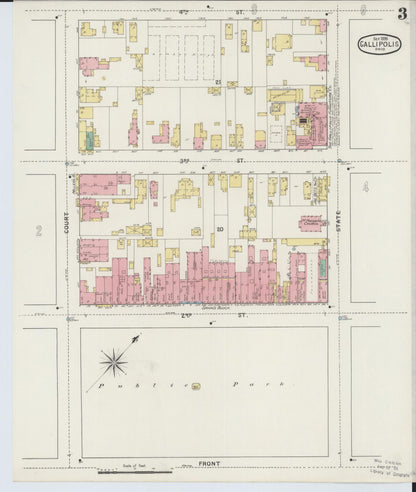 Sanborn Fire Insurance Map from Gallipolis, Gallia County, Ohio (1895), Sheet #0003 - Historic Sanborn Fire Insurance Map Print, vintage old map wall art, antique decor, genealogy gift, Ohio Ohio map