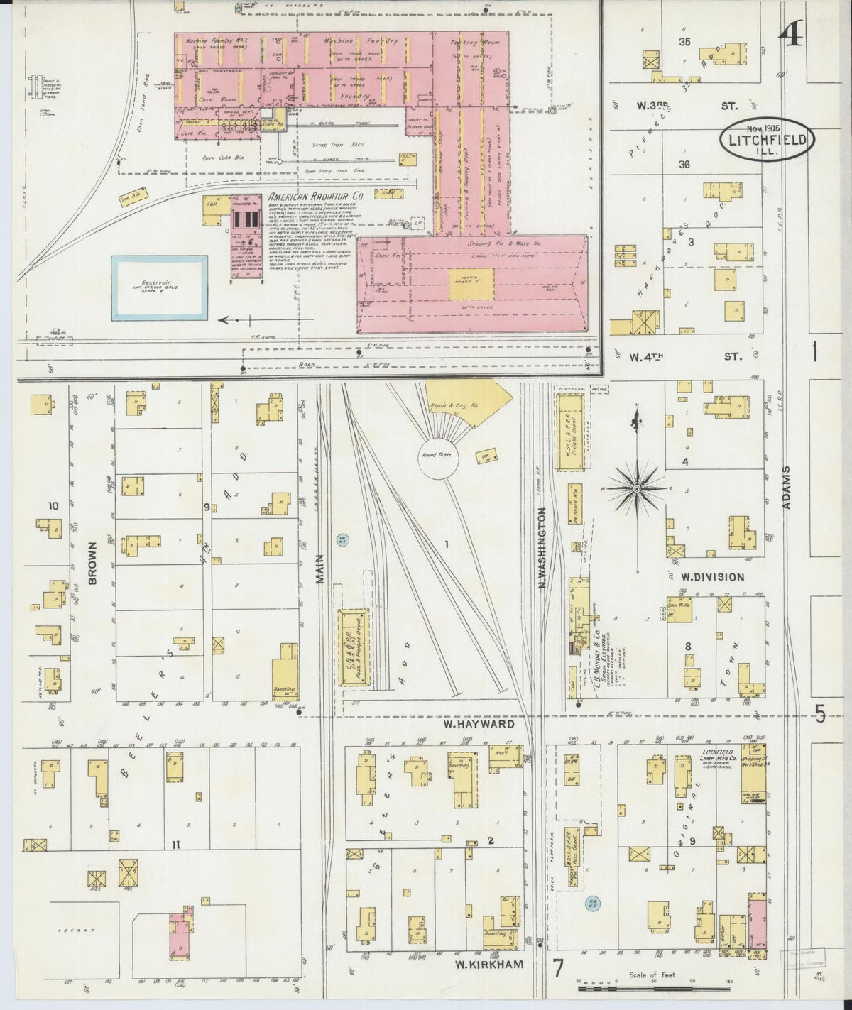 Sanborn Fire Insurance Map from Litchfield, Montgomery County, Illinois (1905), Sheet #0004 - Historic Sanborn Fire Insurance Map Print, vintage old map wall art, antique decor, genealogy gift, Illinois Illinois map