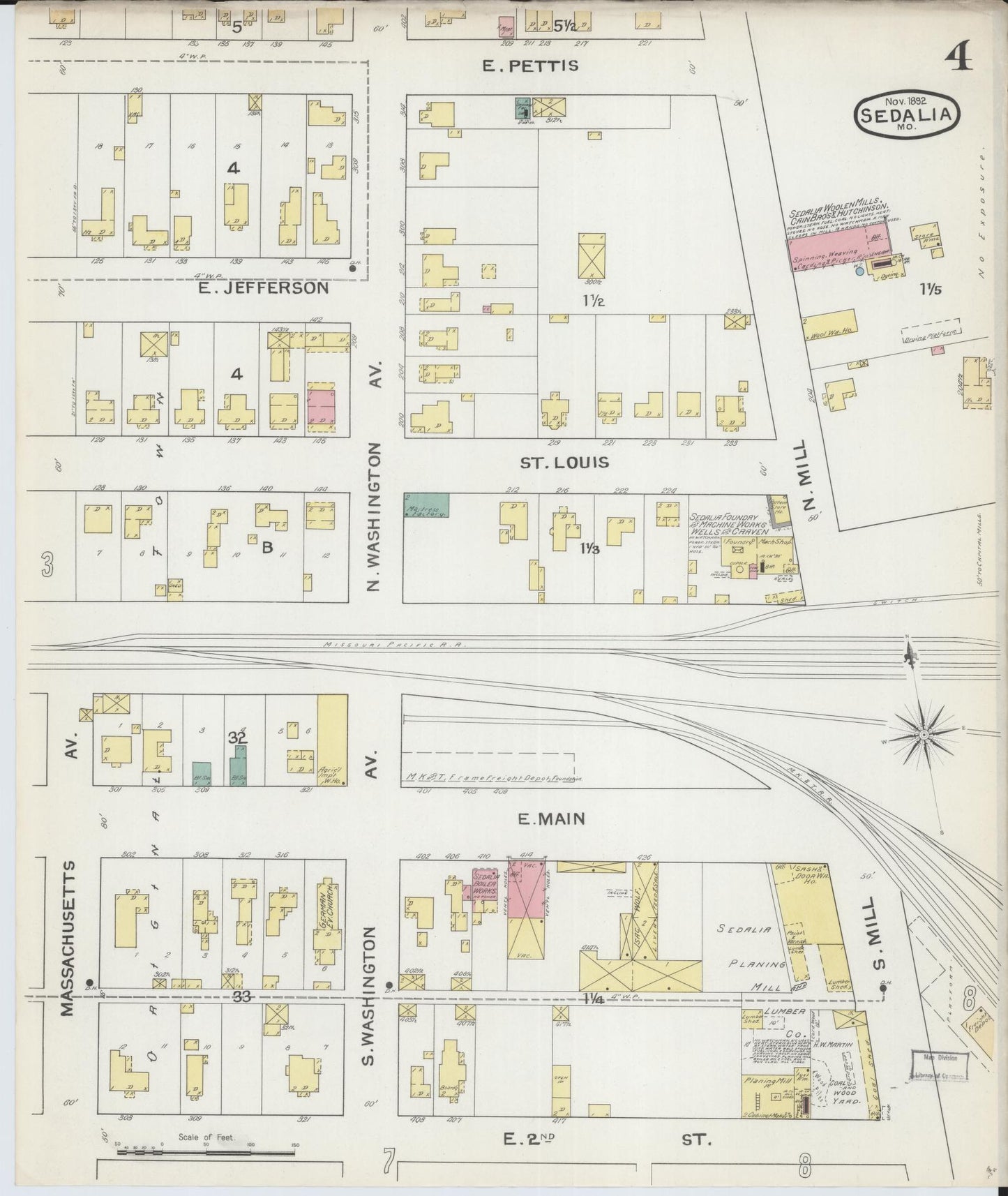 Sanborn Fire Insurance Map from Sedalia, Pettis County, Missouri (1892), Sheet #0004 - Complete Map Set gallery image, historic Sanborn map, vintage wall art, Missouri Missouri