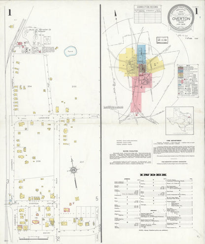Sanborn Fire Insurance Map from Overton, Rusk County, Texas (1936), Sheet #0001 - Historic Sanborn Fire Insurance Map Print, vintage old map wall art, antique decor, genealogy gift, Texas Texas map