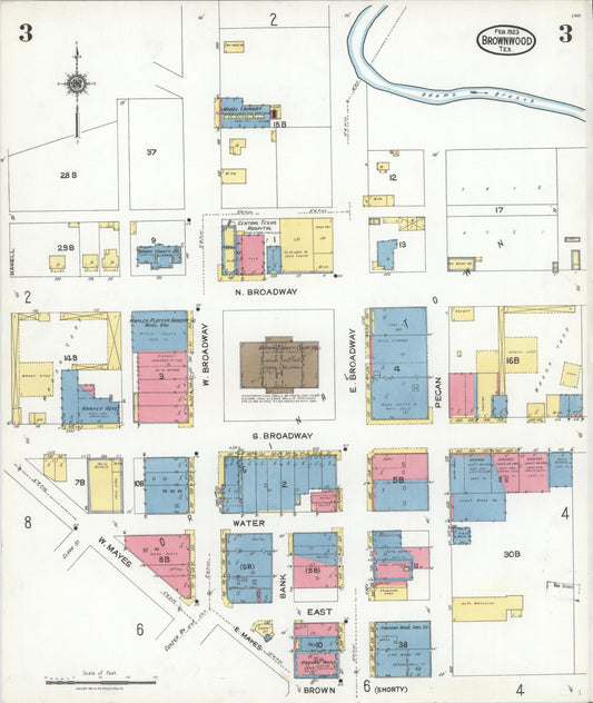 Sanborn Fire Insurance Map from Brownwood, Brown County, Texas (1923), Sheet #0003 - Historic Sanborn Fire Insurance Map Print, vintage old map wall art, antique decor, genealogy gift, Texas Texas map