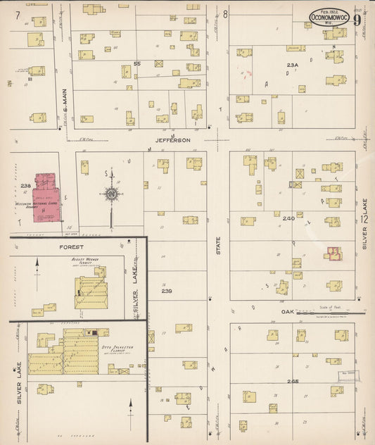 Sanborn Fire Insurance Map from Oconomowoc, Waukesha County, Wisconsin (1922), Sheet #0009 - Historic Sanborn Fire Insurance Map Print, vintage old map wall art, antique decor, genealogy gift, Wisconsin Wisconsin map