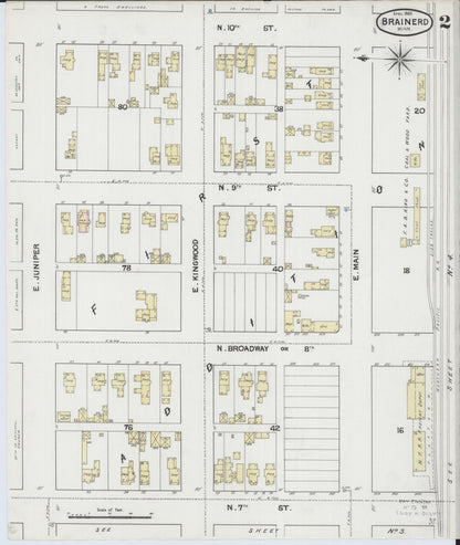 Sanborn Fire Insurance Map from Brainerd, Crow Wing County, Minnesota (1889), Sheet #0002 - Historic Sanborn Fire Insurance Map Print, vintage old map wall art, antique decor, genealogy gift, Minnesota Minnesota map