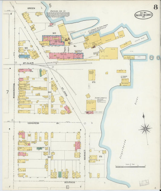 Sanborn Fire Insurance Map from Havre De Grace, Harford County, Maryland (1904), Sheet #0008 - Historic Sanborn Fire Insurance Map Print, vintage old map wall art