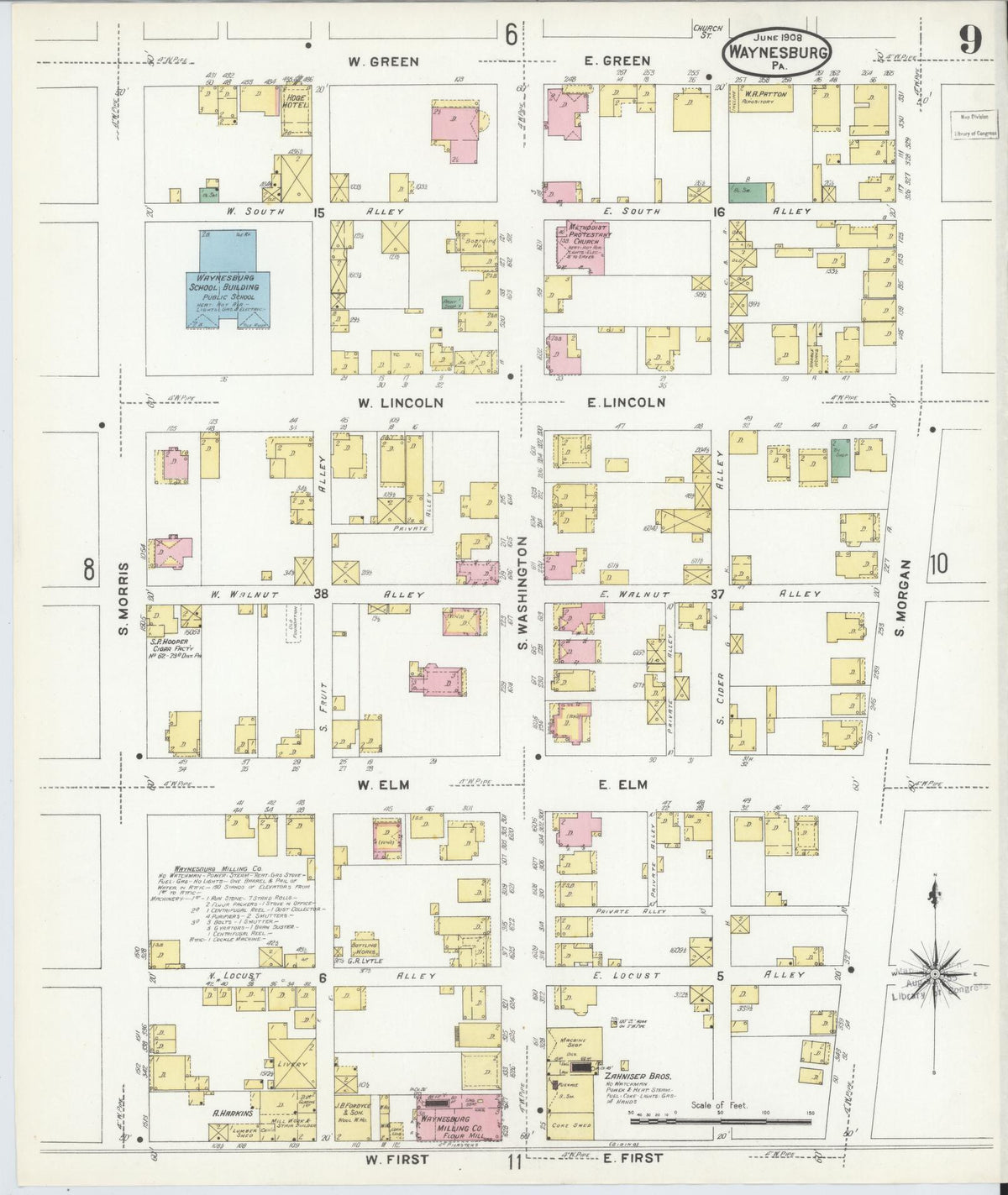 Sanborn Fire Insurance Map from Waynesburg, Greene County, Pennsylvania (1908), Sheet #0009 - Historic Sanborn Fire Insurance Map Print, vintage old map wall art, antique decor, genealogy gift, Pennsylvania Pennsylvania map