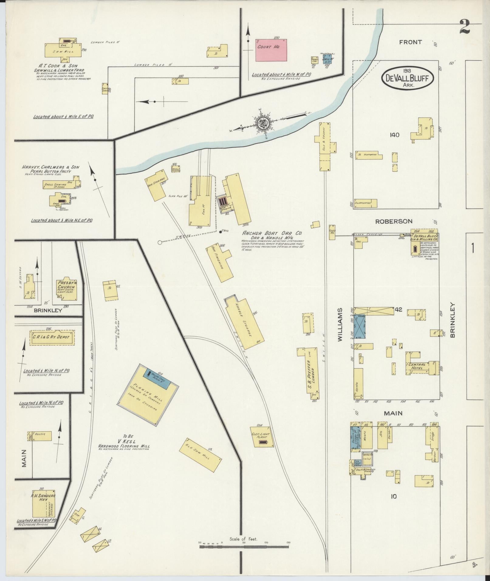 Sanborn Fire Insurance Map from De Valls Bluff, Priairie County, Arkansas (1913), Sheet #0002 - Complete Map Set gallery image, historic Sanborn map, vintage wall art, Arkansas Arkansas