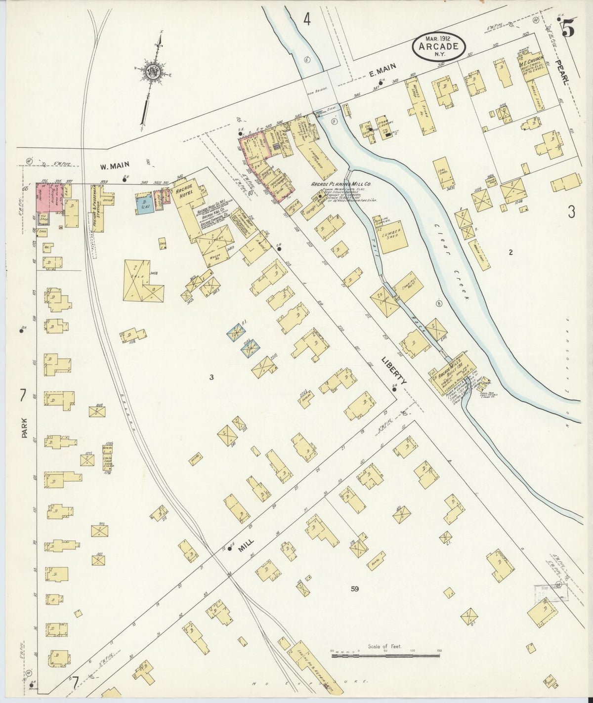 Sanborn Fire Insurance Map from Arcade, Wyoming County, New York (1912), Sheet #0005 - Historic Sanborn Fire Insurance Map Print, vintage old map wall art, antique decor, genealogy gift, Arcade Wyoming map
