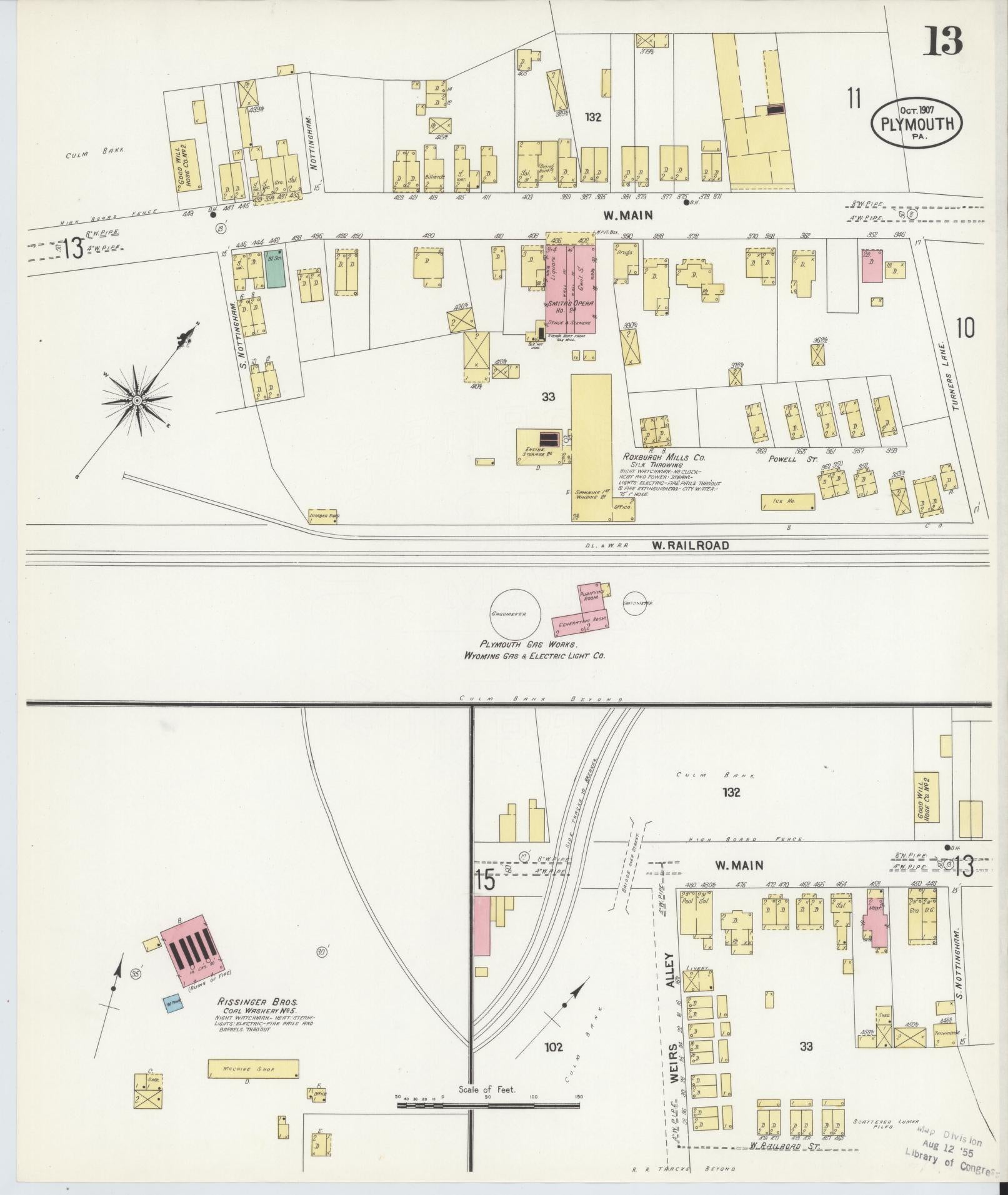 Sanborn Fire Insurance Map from Plymouth, Luzerne County, Pennsylvania (1907), Sheet #0013 - Historic Sanborn Fire Insurance Map Print, vintage old map wall art, antique decor, genealogy gift, Pennsylvania Pennsylvania map
