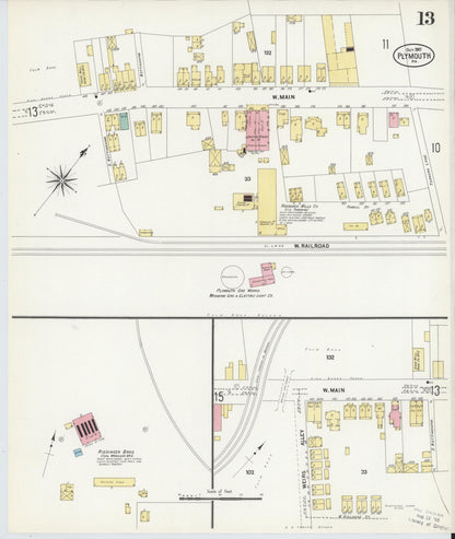Sanborn Fire Insurance Map from Plymouth, Luzerne County, Pennsylvania (1907), Sheet #0013 - Historic Sanborn Fire Insurance Map Print, vintage old map wall art, antique decor, genealogy gift, Pennsylvania Pennsylvania map