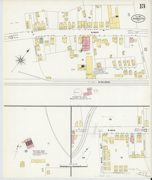 Sanborn Fire Insurance Map from Plymouth, Luzerne County, Pennsylvania (1907), Sheet #0013 - Historic Sanborn Fire Insurance Map Print, vintage old map wall art, antique decor, genealogy gift, Pennsylvania Pennsylvania map
