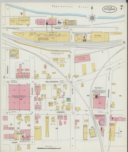 Sanborn Fire Insurance Map from Petersburg, Independent Cities, Virginia (1908), Sheet #0007 - Complete Map Set gallery image, historic Sanborn map, vintage wall art, Virginia Virginia