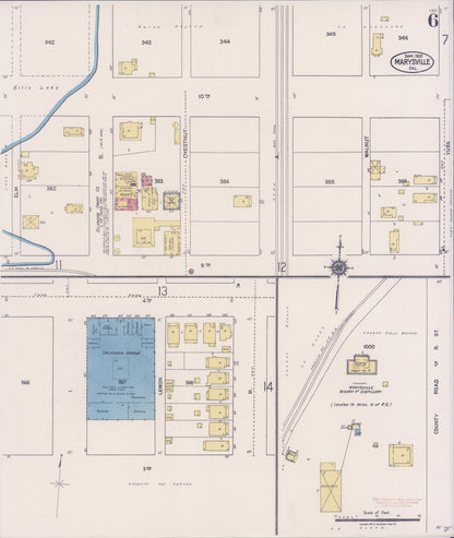 Sanborn Fire Insurance Map from Marysville, Yuba County, California (1921), Sheet #0006 - Historic Sanborn Fire Insurance Map Print, vintage old map wall art, antique decor, genealogy gift, California California map