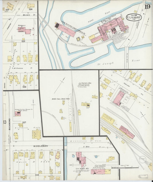 Sanborn Fire Insurance Map from Elkhart, Elkhart County, Indiana (1896), Sheet #0019 - Historic Sanborn Fire Insurance Map Print, vintage old map wall art, antique decor, genealogy gift, Indiana Indiana map