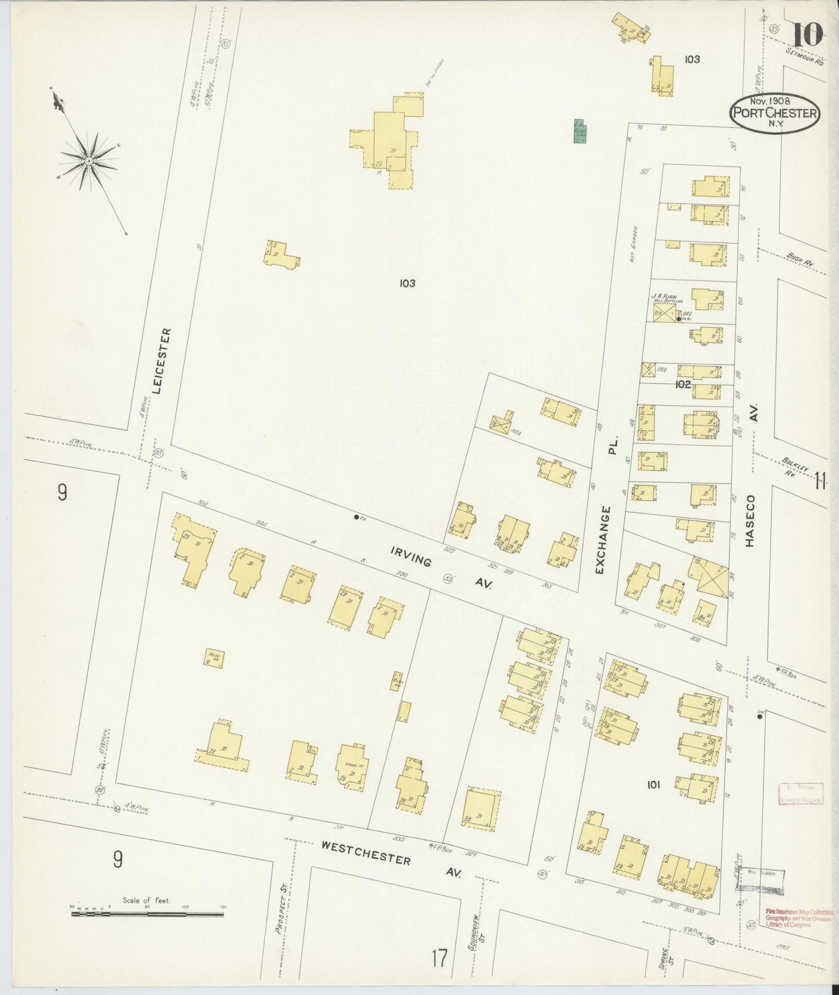 Sanborn Fire Insurance Map from Port Chester, Westchester County, New York (1908), Sheet #0010 - Complete Map Set gallery image, historic Sanborn map, vintage wall art, New York New York
