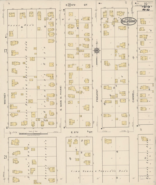 Sanborn Fire Insurance Map from Belvidere, Boone County, Illinois (1922), Sheet #0022 - Historic Sanborn Fire Insurance Map Print, vintage old map wall art, antique decor, genealogy gift, Illinois Illinois map