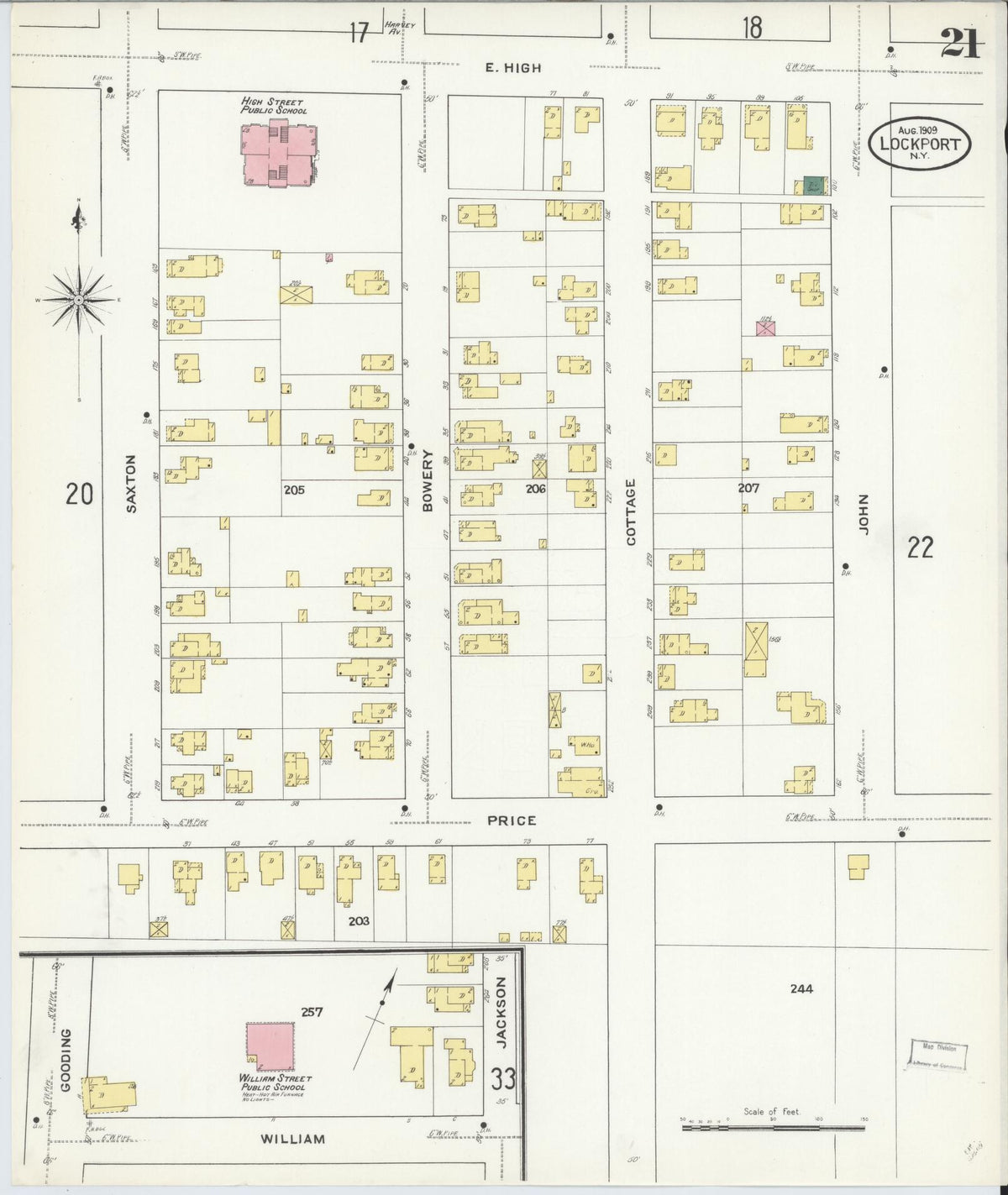 Sanborn Fire Insurance Map from Lockport, Niagara County, New York (1909), Sheet #0021 - Historic Sanborn Fire Insurance Map Print, vintage old map wall art, antique decor, genealogy gift, New York New York map