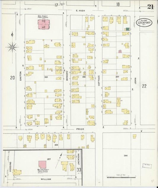 Sanborn Fire Insurance Map from Lockport, Niagara County, New York (1909), Sheet #0021 - Historic Sanborn Fire Insurance Map Print, vintage old map wall art, antique decor, genealogy gift, New York New York map
