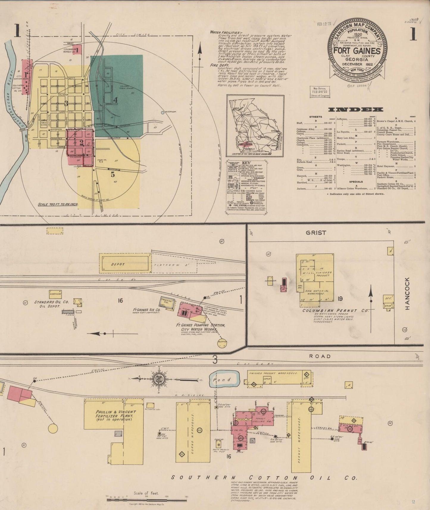 Sanborn Fire Insurance Map from Fort Gaines, Clay County, Georgia (1922), Sheet #0001 - Complete Map Set gallery image, historic Sanborn map, vintage wall art, Georgia Georgia
