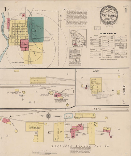 Sanborn Fire Insurance Map from Fort Gaines, Clay County, Georgia (1922), Sheet #0001 - Complete Map Set gallery image, historic Sanborn map, vintage wall art, Georgia Georgia