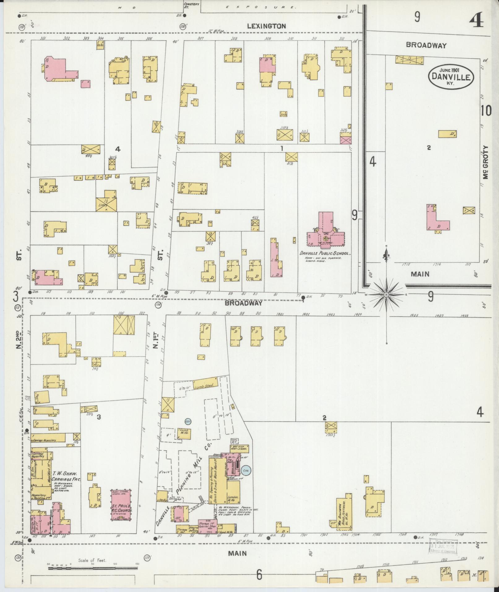 Sanborn Fire Insurance Map from Danville, Boyle County, Kentucky (1901), Sheet #0004 - Complete Map Set gallery image, historic Sanborn map, vintage wall art, Kentucky Kentucky
