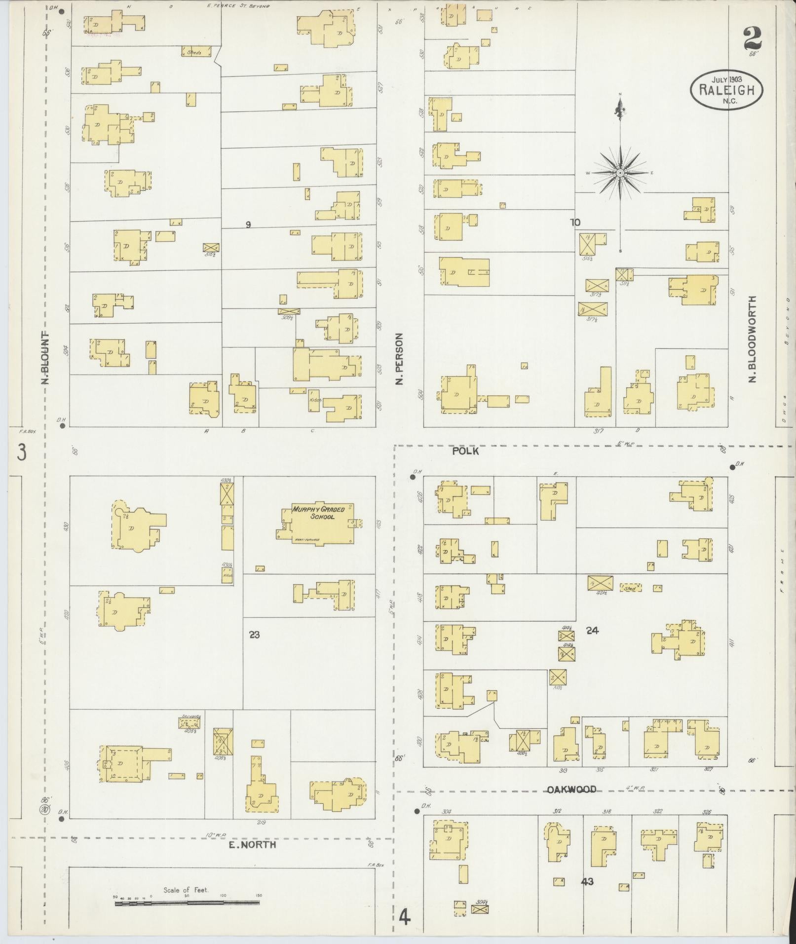 Sanborn Fire Insurance Map from Raleigh, Wake County, North Carolina (1903), Sheet #0002 - Historic Sanborn Fire Insurance Map Print, vintage old map wall art, antique decor, genealogy gift, North Carolina North Carolina map