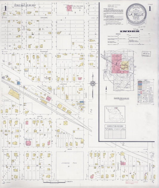 Sanborn Fire Insurance Map from La Belle, Lewis County, Missouri (1933), Sheet #0001 - Historic Sanborn Fire Insurance Map Print, vintage old map wall art, antique decor, genealogy gift, Missouri Missouri map