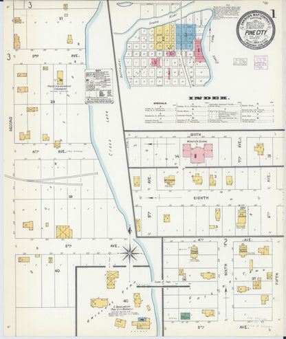 Sanborn Fire Insurance Map from Pine City, Pine County, Minnesota (1904), Sheet #0001 - Historic Sanborn Fire Insurance Map Print, vintage old map wall art, antique decor, genealogy gift, Minnesota Minnesota map