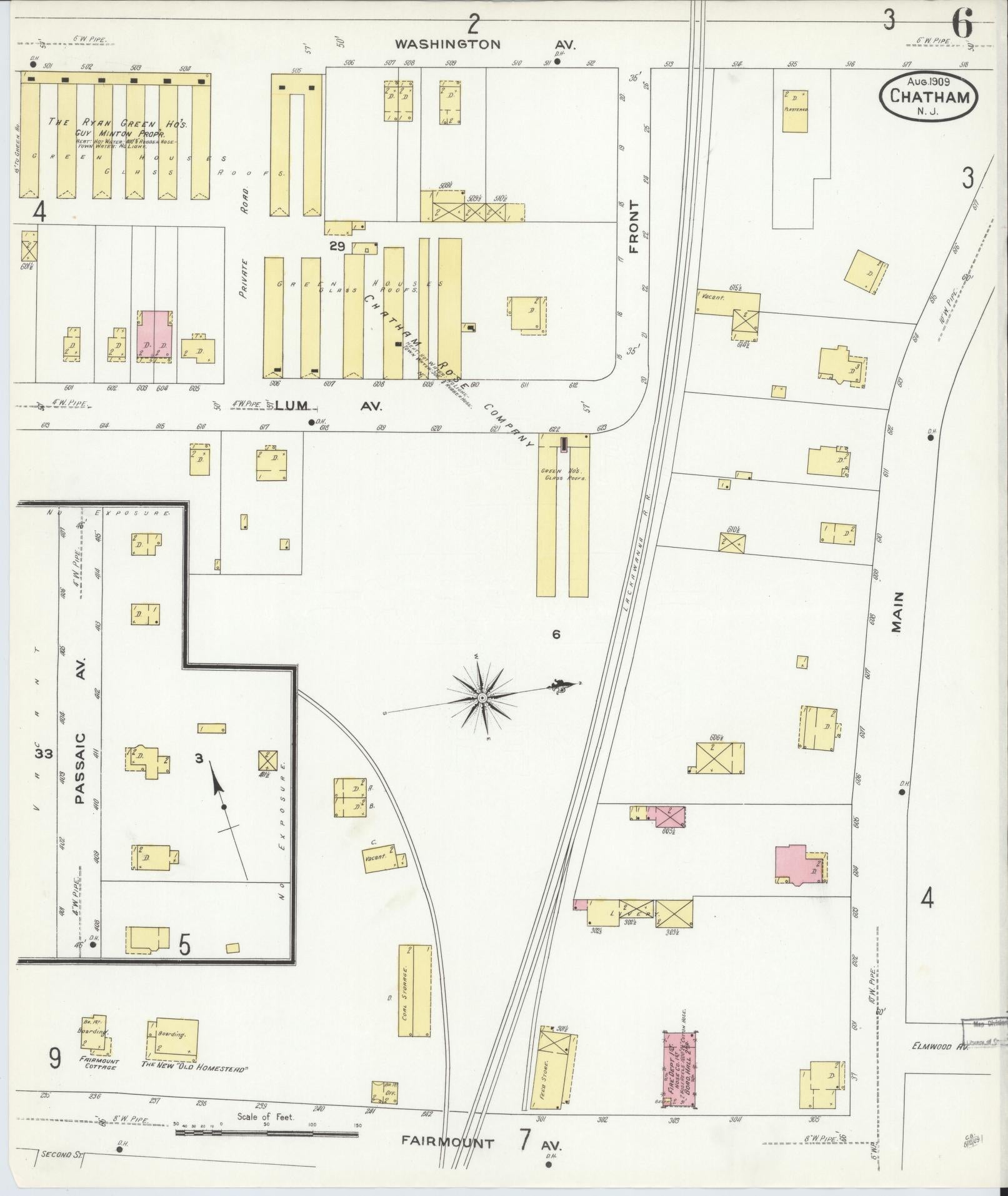 Sanborn Fire Insurance Map from Chatham, Morris County, New Jersey (1909), Sheet #0006 - Historic Sanborn Fire Insurance Map Print, vintage old map wall art, antique decor, genealogy gift, New Jersey New Jersey map
