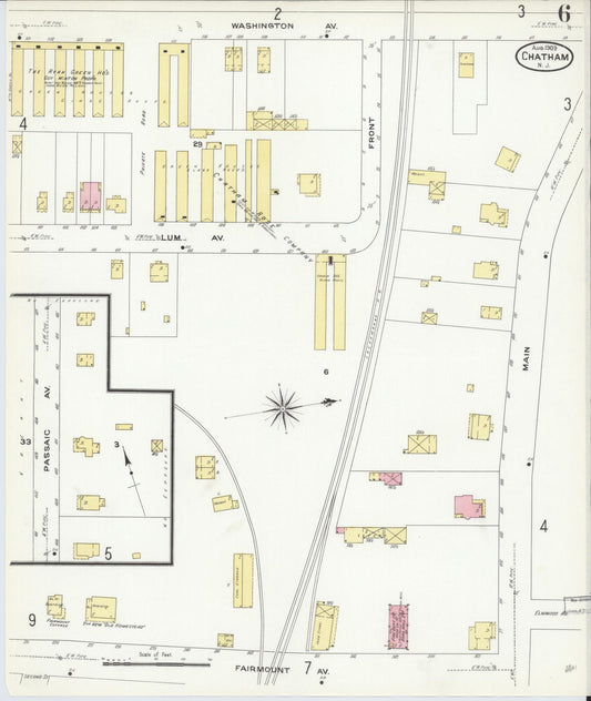 Sanborn Fire Insurance Map from Chatham, Morris County, New Jersey (1909), Sheet #0006 - Historic Sanborn Fire Insurance Map Print, vintage old map wall art, antique decor, genealogy gift, New Jersey New Jersey map