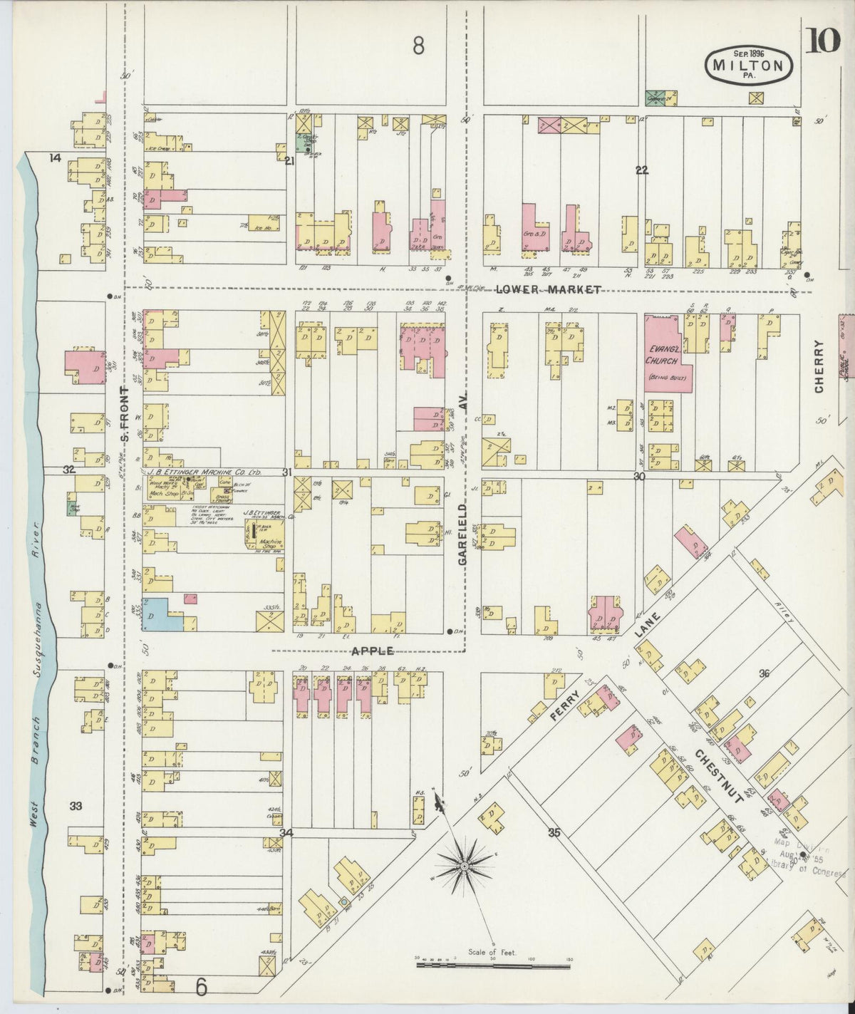 Sanborn Fire Insurance Map from Milton, Northumberland County, Pennsylvania (1896), Sheet #0010 - Historic Sanborn Fire Insurance Map Print, vintage old map wall art, antique decor, genealogy gift, Pennsylvania Pennsylvania map