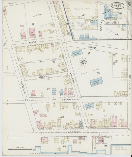 Sanborn Fire Insurance Map from Bristol, Bucks County, Pennsylvania (1886), Sheet #0004 - Historic Sanborn Fire Insurance Map Print, vintage old map wall art, antique decor, genealogy gift, Pennsylvania Pennsylvania map