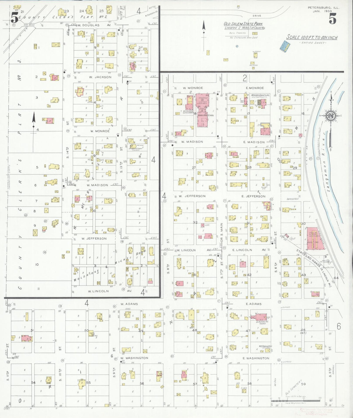 Sanborn Fire Insurance Map from Petersburg, Menard County, Illinois (1933), Sheet #0005 - Complete Map Set gallery image, historic Sanborn map, vintage wall art, Illinois Illinois