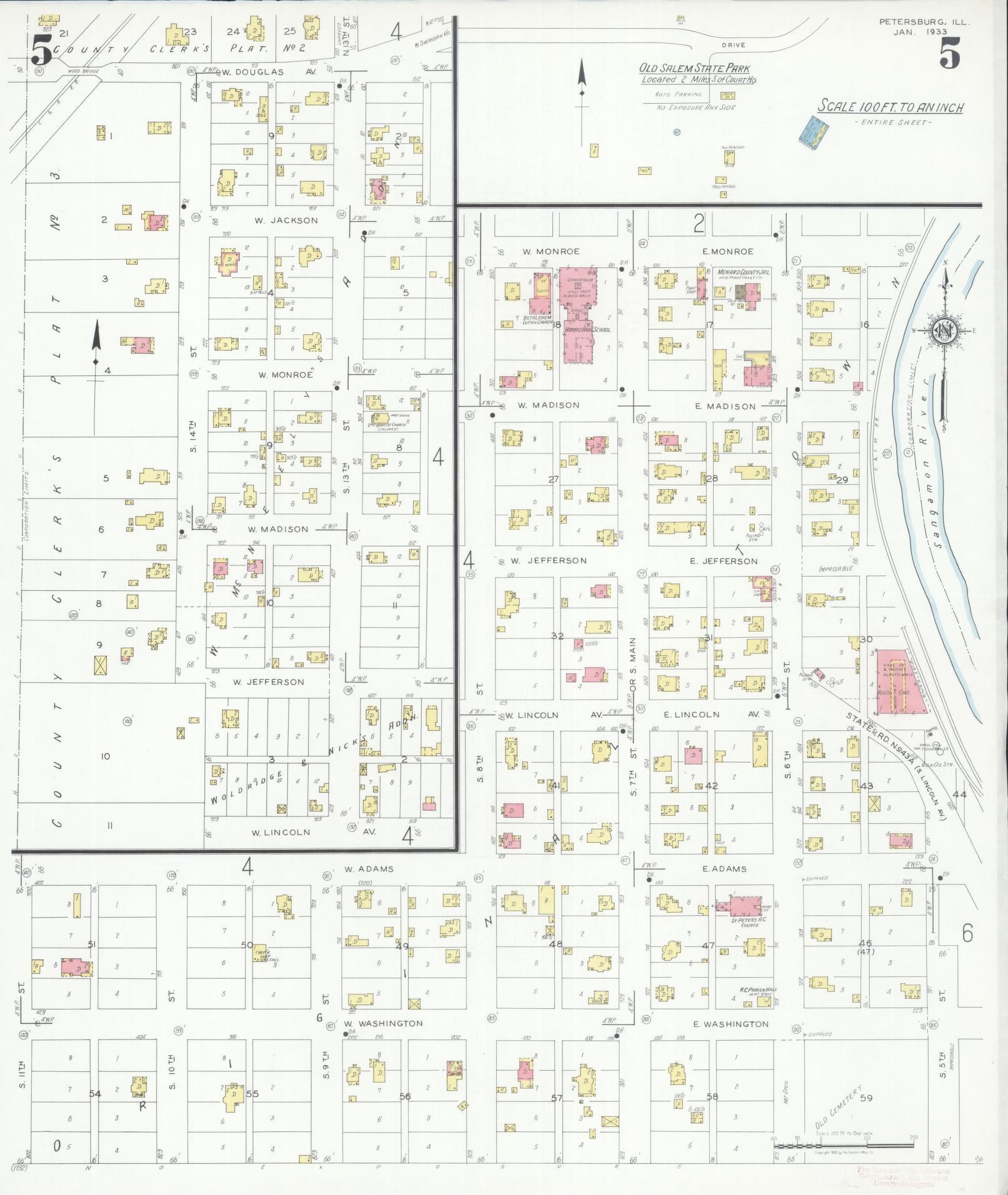 Sanborn Fire Insurance Map from Petersburg, Menard County, Illinois (1933), Sheet #0005 - Complete Map Set gallery image, historic Sanborn map, vintage wall art, Illinois Illinois