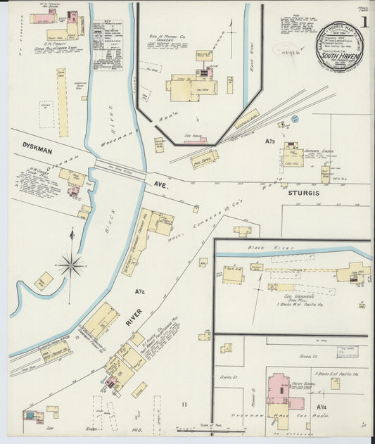 Sanborn Fire Insurance Map from South Haven, Van Buren County, Michigan (1891), Sheet #0001 - Historic Sanborn Fire Insurance Map Print, vintage old map wall art, antique decor, genealogy gift, Michigan Michigan map