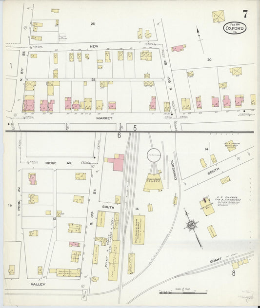 Sanborn Fire Insurance Map from Oxford, Chester County, Pennsylvania (1914), Sheet #0007 - Historic Sanborn Fire Insurance Map Print, vintage old map wall art, antique decor, genealogy gift, Pennsylvania Pennsylvania map