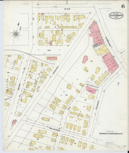 Sanborn Fire Insurance Map from Benton Harbor, Berrien County, Michigan (1905), Sheet #0006 - Historic Sanborn Fire Insurance Map Print, vintage old map wall art, antique decor, genealogy gift, Michigan Michigan map