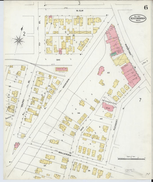 Sanborn Fire Insurance Map from Benton Harbor, Berrien County, Michigan (1905), Sheet #0006 - Historic Sanborn Fire Insurance Map Print, vintage old map wall art, antique decor, genealogy gift, Michigan Michigan map