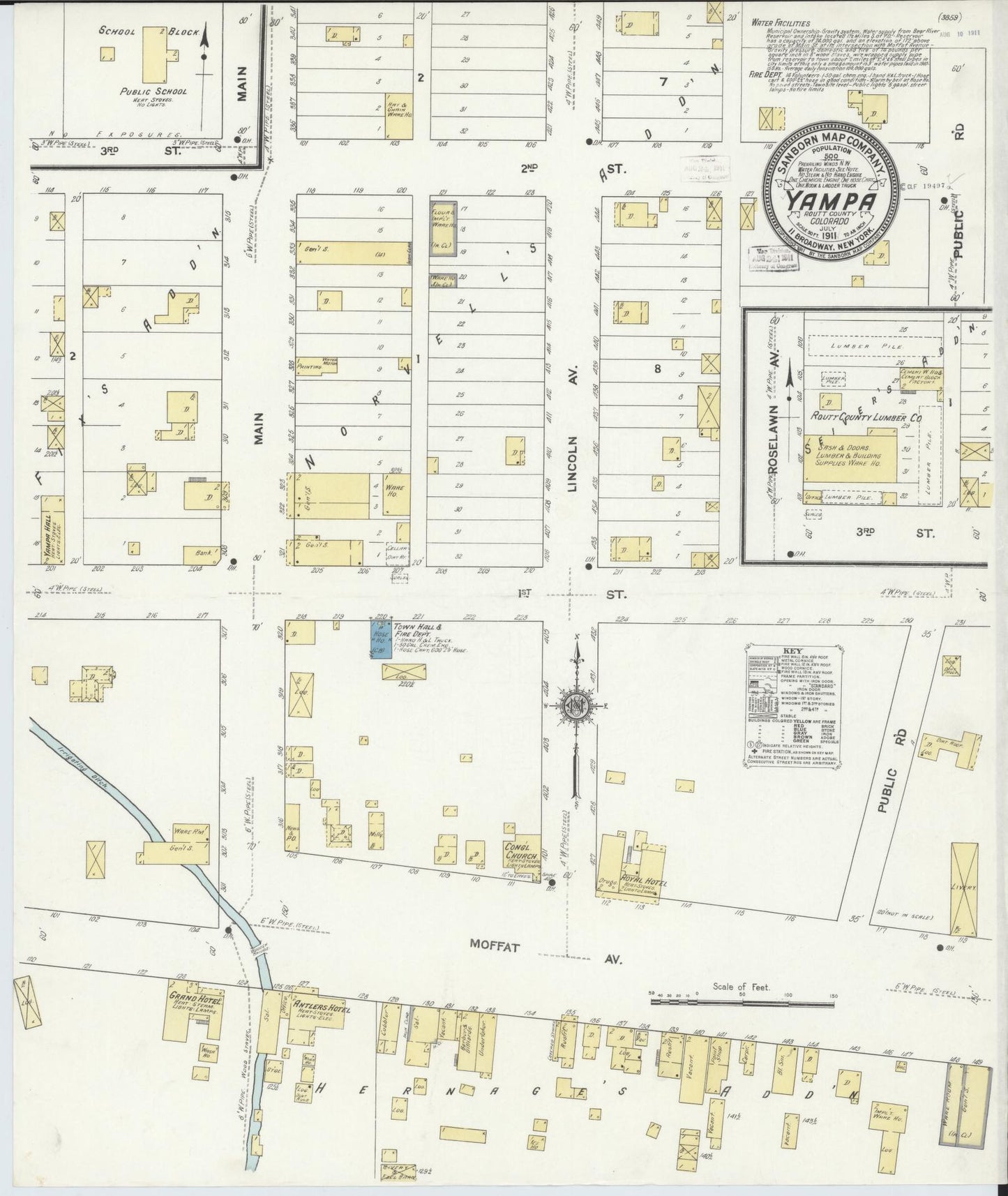 Sanborn Fire Insurance Map from Yampa, Routt County, Colorado (1911), Sheet #0001 - Historic Sanborn Fire Insurance Map Print, vintage old map wall art, antique decor, genealogy gift, Colorado Colorado map
