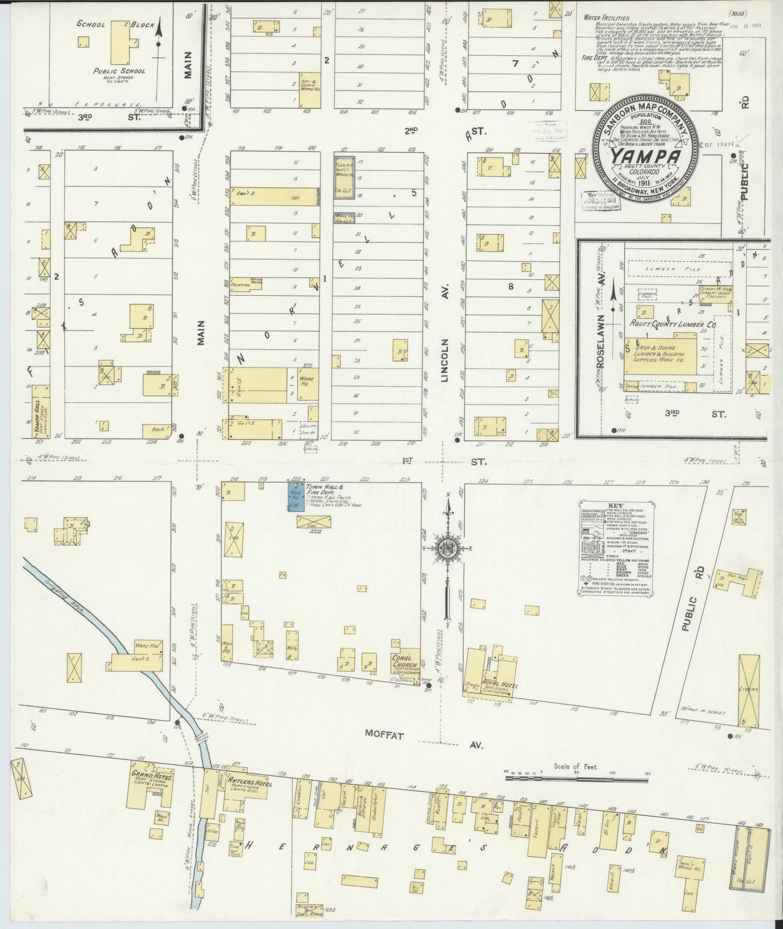 Sanborn Fire Insurance Map from Yampa, Routt County, Colorado (1911), Sheet #0001 - Historic Sanborn Fire Insurance Map Print, vintage old map wall art, antique decor, genealogy gift, Colorado Colorado map