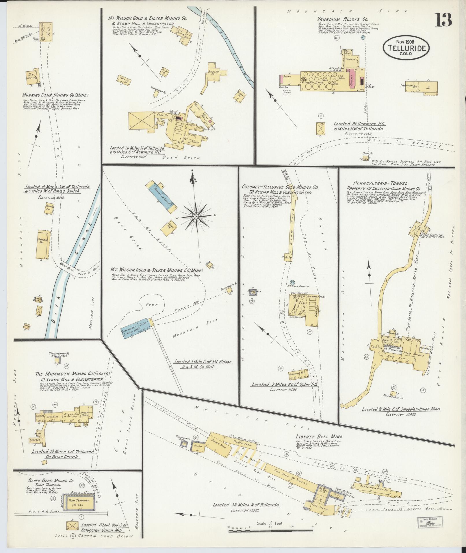 Sanborn Fire Insurance Map from Telluride, San Miguel County, Colorado (1908), Sheet #0013 - Complete Map Set gallery image, historic Sanborn map, vintage wall art, Colorado Colorado