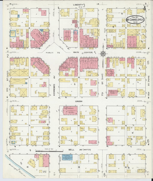 Sanborn Fire Insurance Map from McConnelsville, Morgan County, Ohio (1917), Sheet #0004 - Historic Sanborn Fire Insurance Map Print, vintage old map wall art, antique decor, genealogy gift, Ohio Ohio map