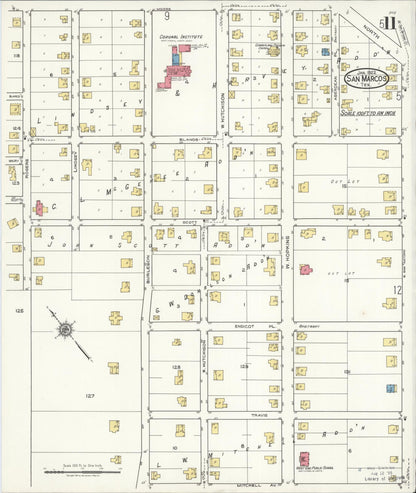 Sanborn Fire Insurance Map from San Marcos, Hays County, Texas (1922), Sheet #0011 - Complete Map Set gallery image, historic Sanborn map, vintage wall art, Texas Texas