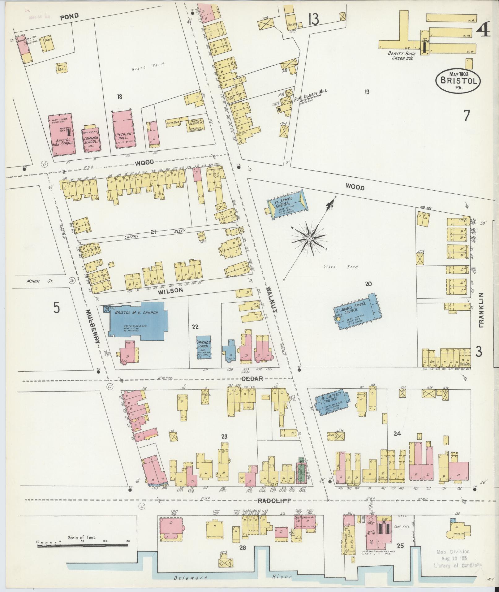 Sanborn Fire Insurance Map from Bristol, Bucks County, Pennsylvania (1903), Sheet #0004 - Historic Sanborn Fire Insurance Map Print, vintage old map wall art, antique decor, genealogy gift, Pennsylvania Pennsylvania map